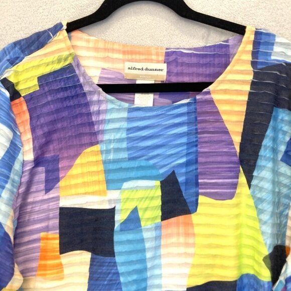 Alfred Dunner 2X Colorful Abstract Knit Top Blouse Artsy 3/4 Sleeve Indigo Daze - Picture 3 of 10